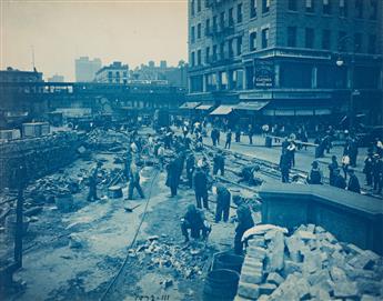 (MANHATTAN BRIDGE--NEW YORK CITY) A group of 10 photographs depicting the view from Brooklyn Tower and construction of the colonnade an